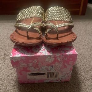 Chinese Laundry Rock Steady Metallic Gold Leather Slides 8M